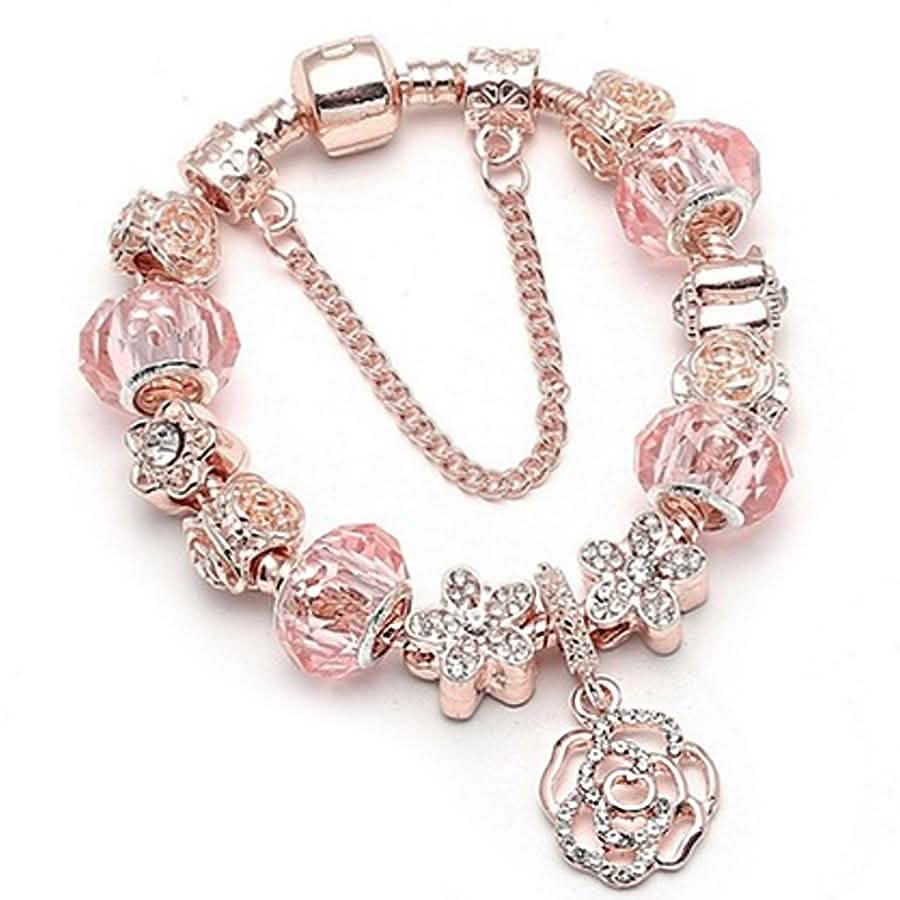 18K Rose Gold Plated Crystal Charm Bracelet Made With Swarovski Elements