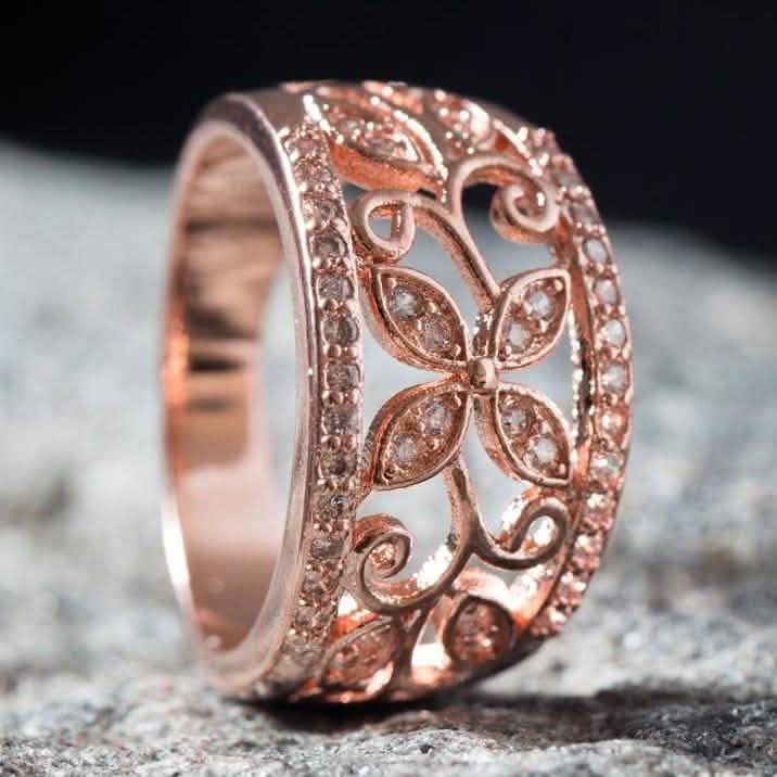 18K Rose Gold Plated Flower Filigree Ring made with Swarovski Elements