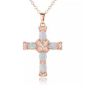 18K Rose Gold Plating & Fire Cross Pendant - Religious Jewelry