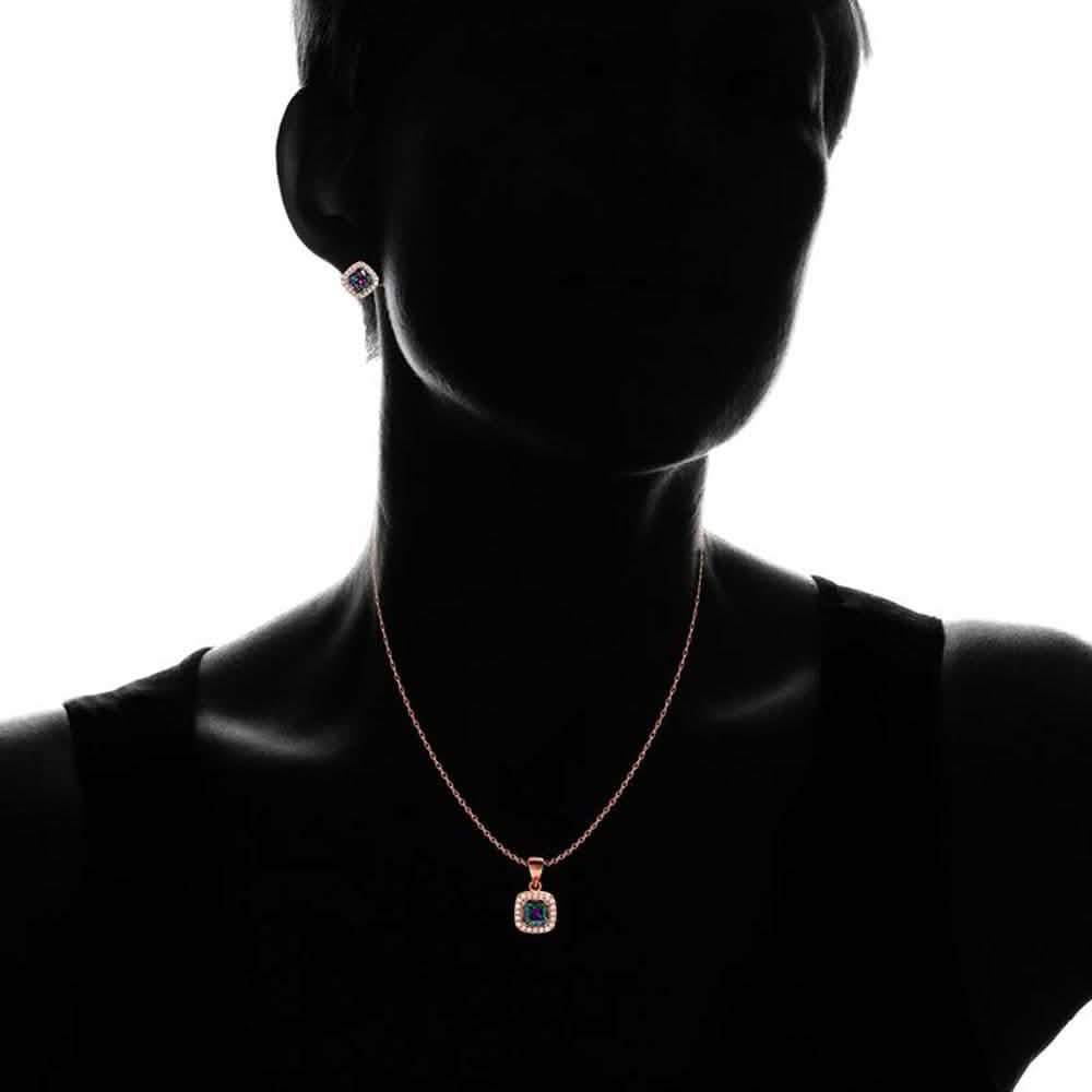 18K Rose Gold Sterling Silver Rainbow Necklace and Earrings
