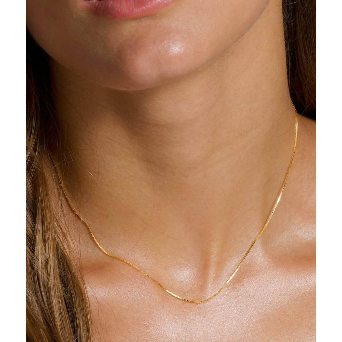 18K Solid Gold Box Chain Necklace Unisex