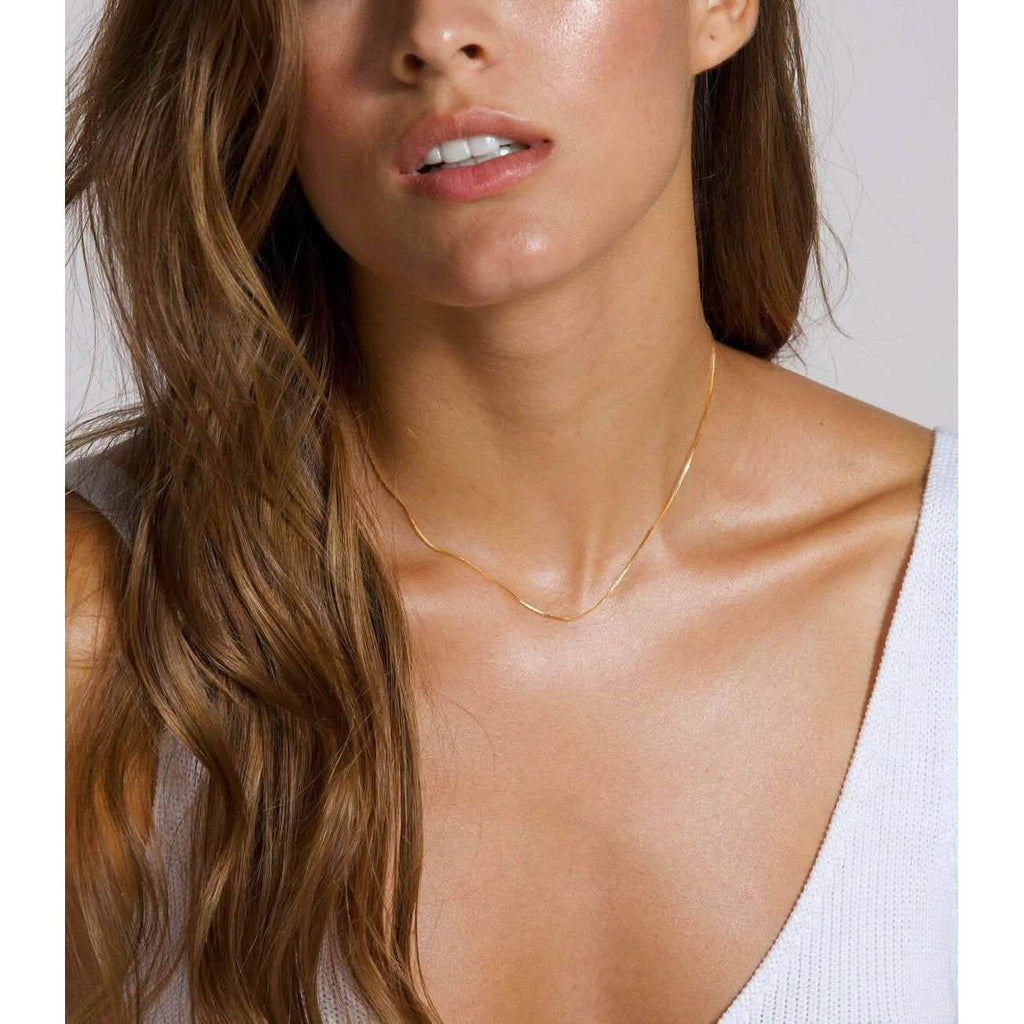 18K Solid Gold Box Chain Necklace Unisex