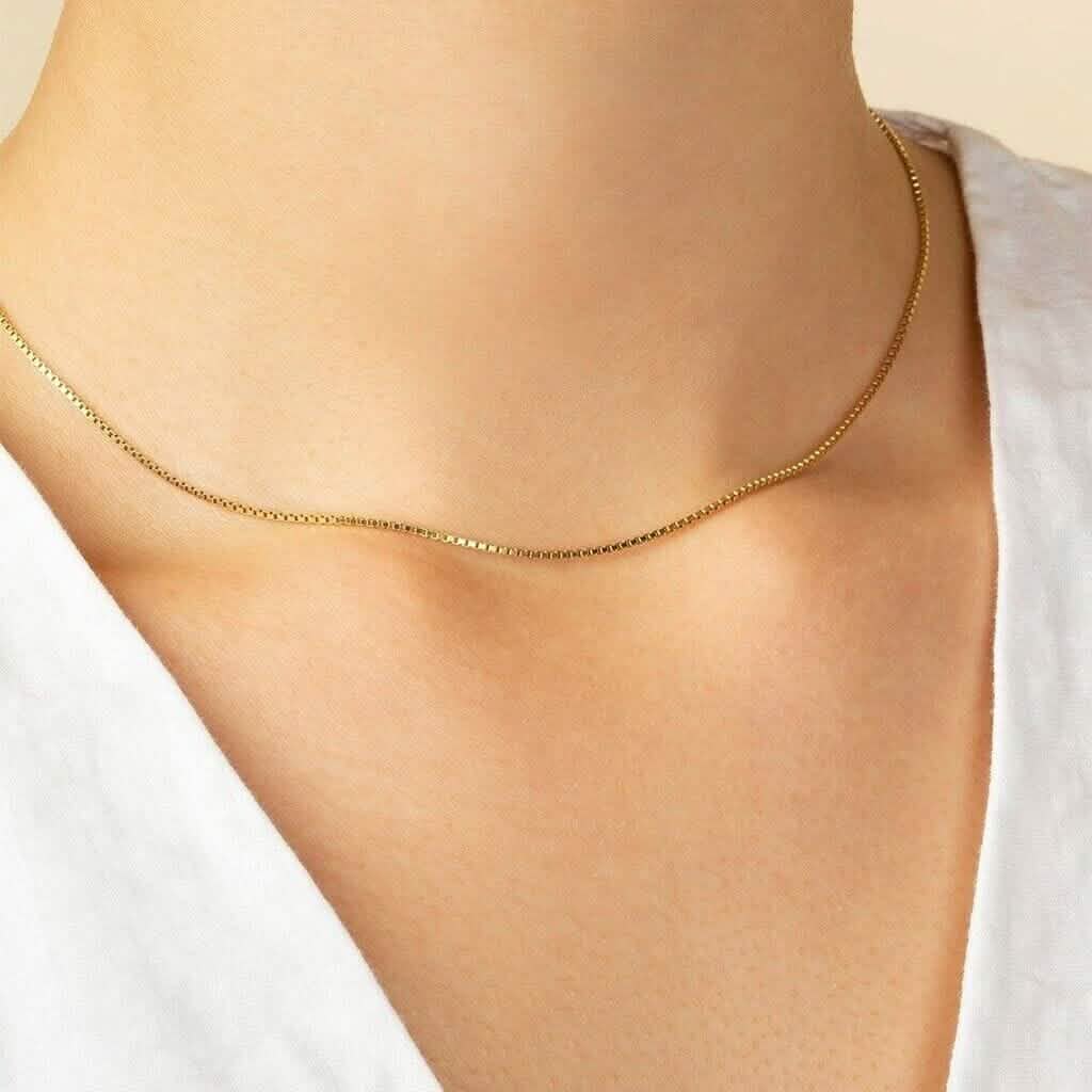 18K Solid Gold Box Chain Necklace Unisex