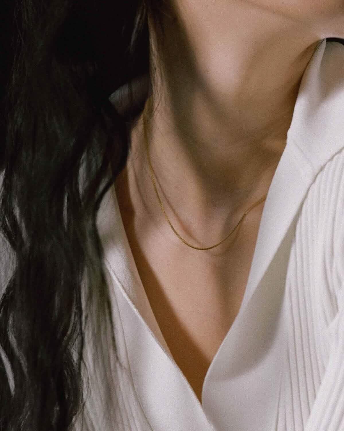 18K Solid Gold Box Chain Necklace Unisex