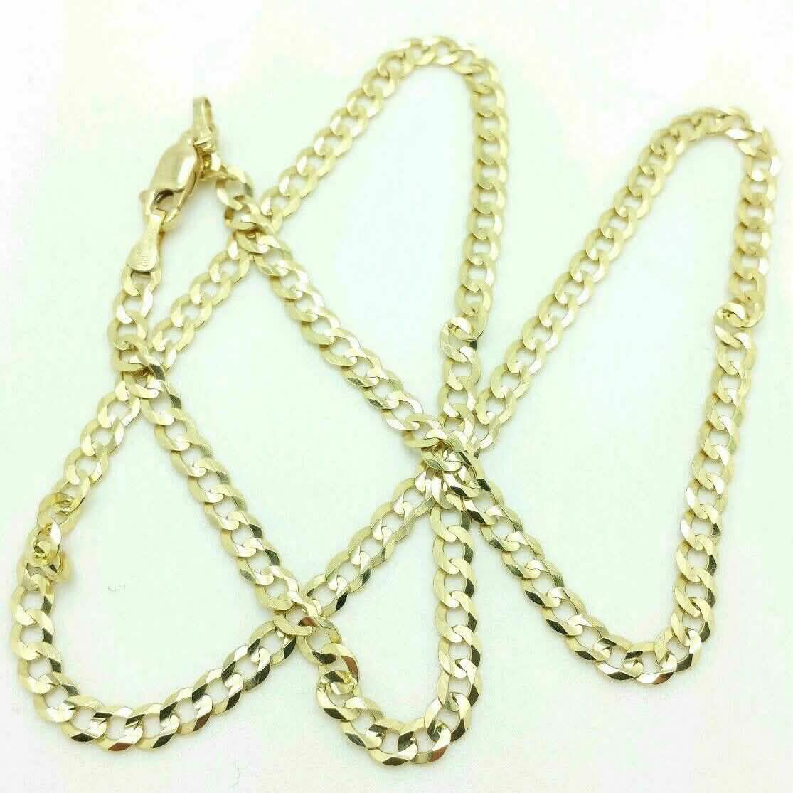 18K Solid Gold Cuban Chain Necklace Men Women 4mm