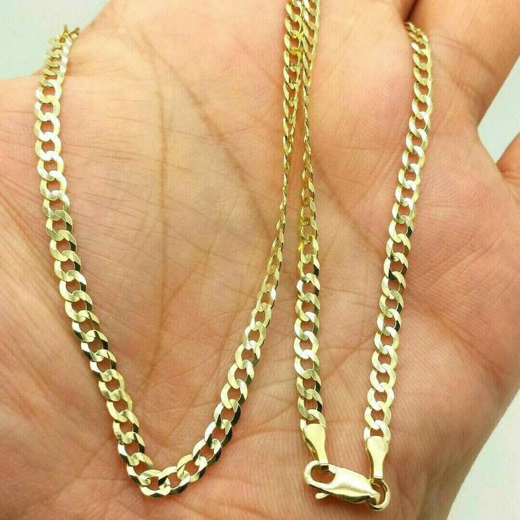 18K Solid Gold Cuban Chain Necklace Men Women 4mm