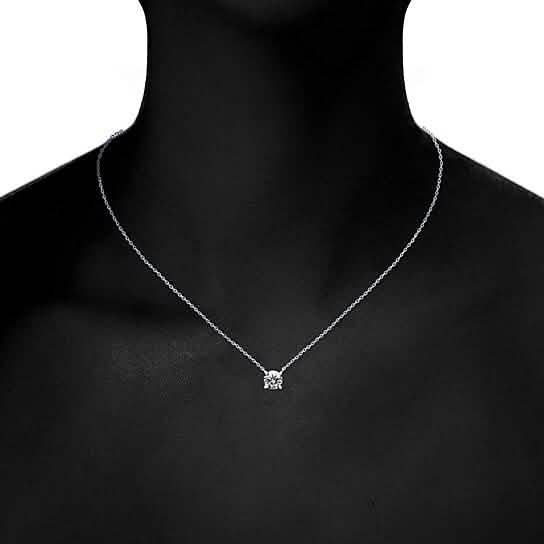 18K White Gold Dainty Round Cut Solitaire Necklace