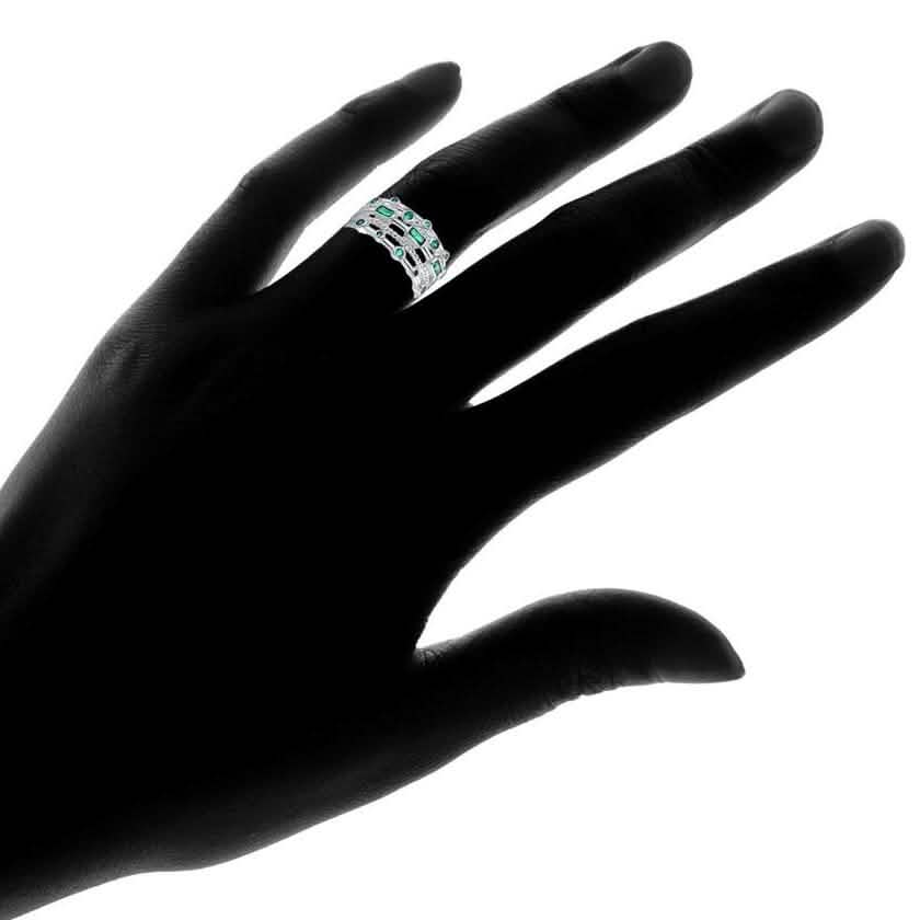 18K White Gold Plated 5 Layer Green Emerald Ring