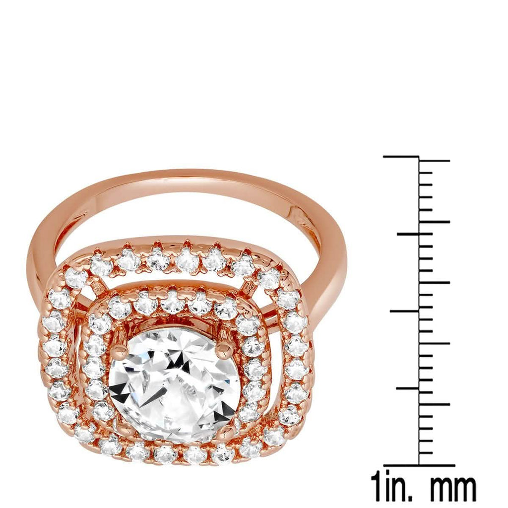 18K White Gold Plated Brass Square Engagement Ring Adorned with Swarovski Crystals