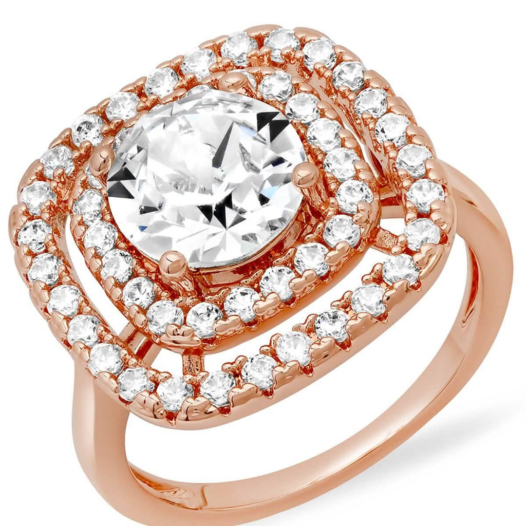 18K White Gold Plated Brass Square Engagement Ring Adorned with Swarovski Crystals