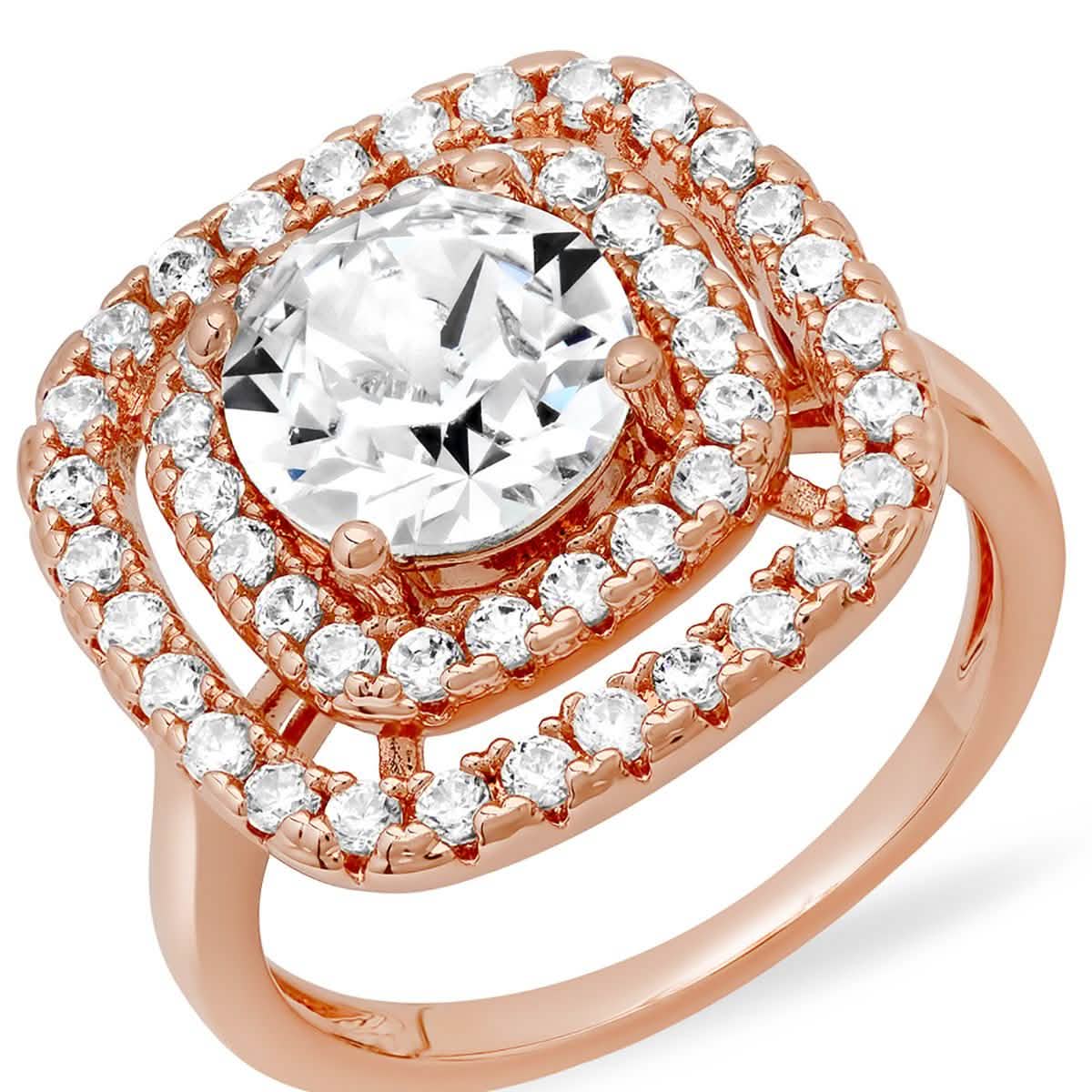 18K White Gold Plated Brass Square Engagement Ring Adorned with Swarovski Crystals