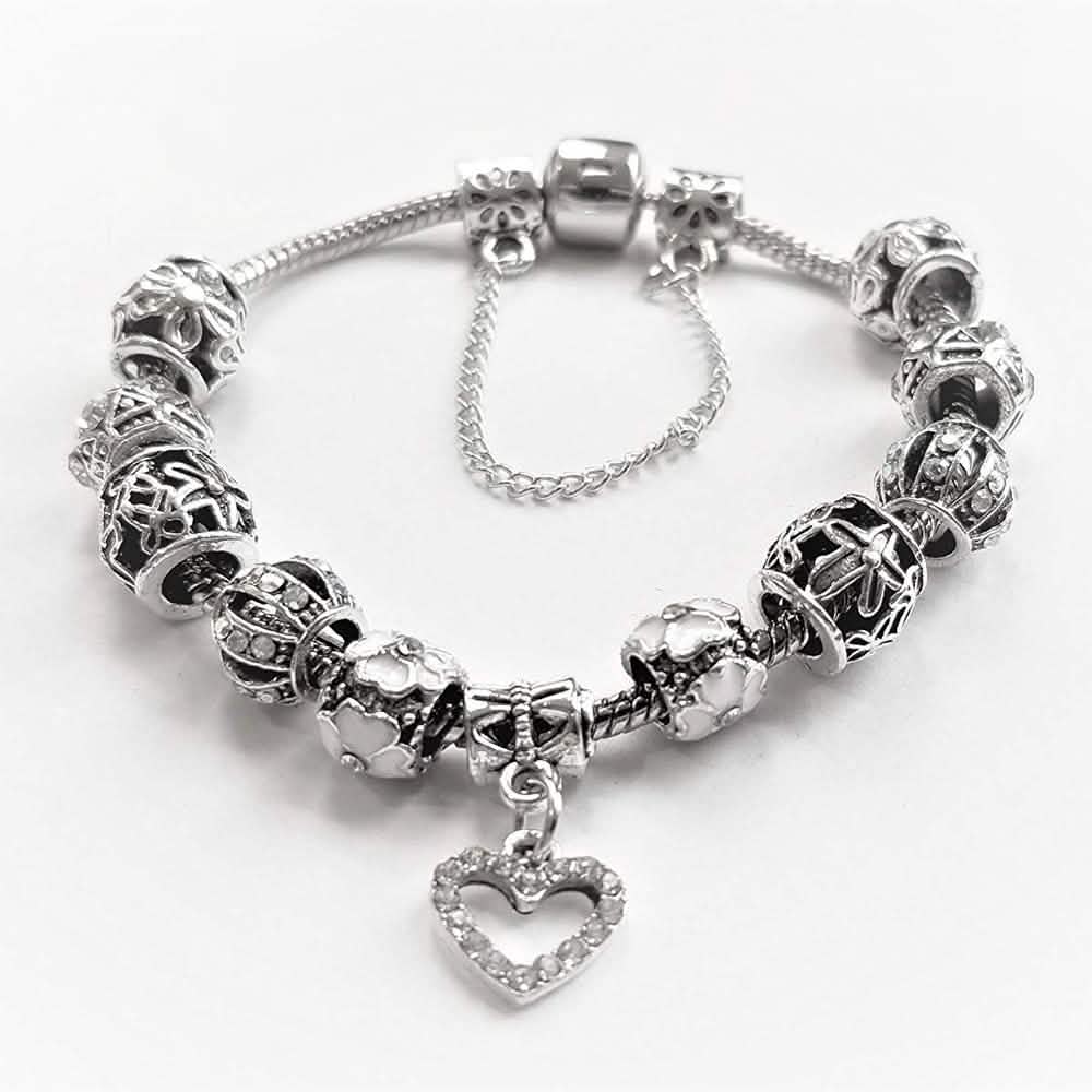 18K White Gold Plated Crystal Heart Charm Bracelet