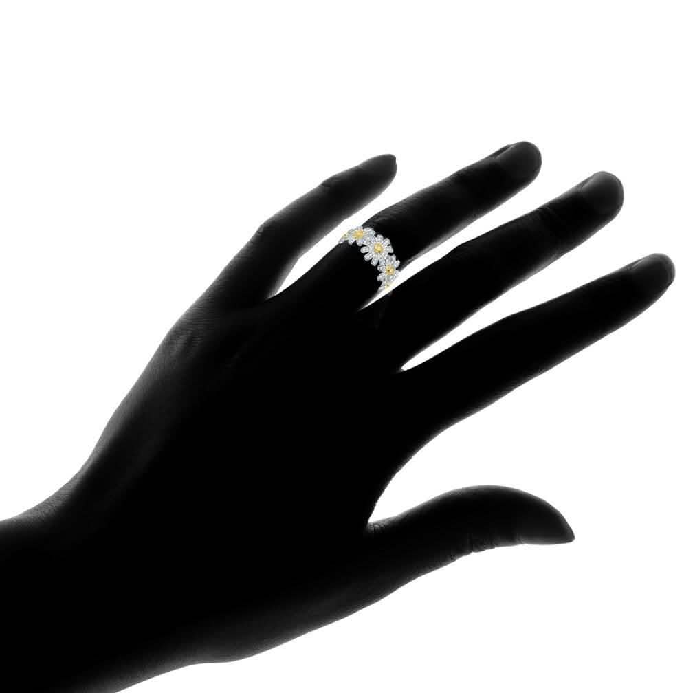 18K White Gold Plated Floral Sunflower Ring with Swarovski Crystals