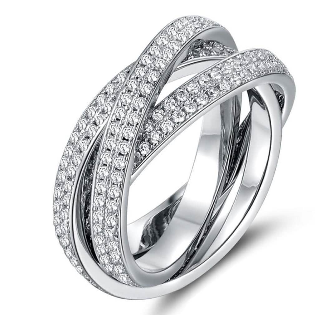18K White Gold Plated Rolling Eternity Ring Made with Swarovski Elements