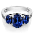 18K White Gold Plated Tri Stone Oval Cut RIng