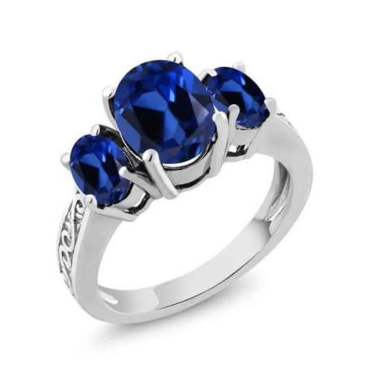 18K White Gold Plated Tri Stone Oval Cut RIng