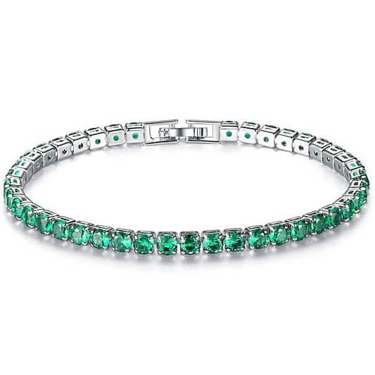 18K White Gold Round Cut Emerald Tennis Bracelet