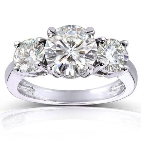 18kt White Gold Plated Lab Created 1.5CTTW 3 Stone Prong Ring