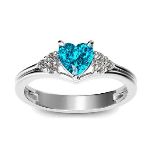 18kt White Gold-Plated Lab Created Blue Topaz Heart Shaped Ring