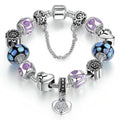 18kt White Gold Plated Murano Glass And Heart Charm Bracelet