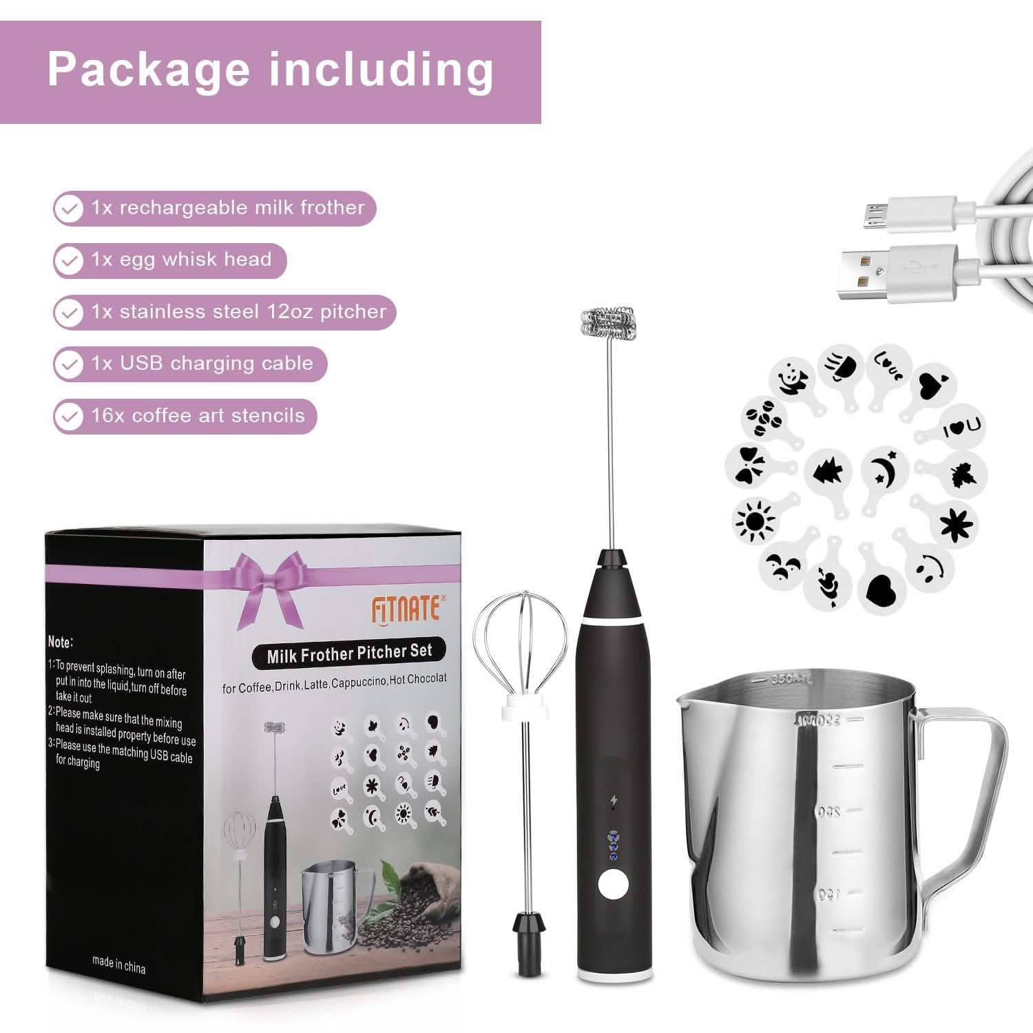 19-Pack: USB Electric Milk Coffee Frother Pitcher Set