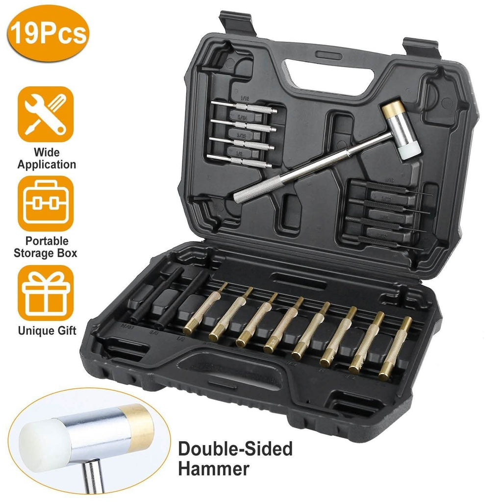19-Piece: Hammer Punch Set Drift Pin Punch Kit with Portable Storage Box