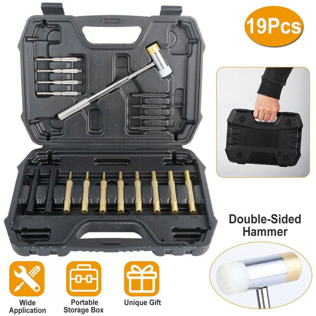 19-Piece: Hammer Punch Set Drift Pin Punch Kit with Portable Storage Box