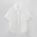 Summer NewStyle Women's Fashion Casual Short Sleeve Hollow Embroidered Shirt Shorts