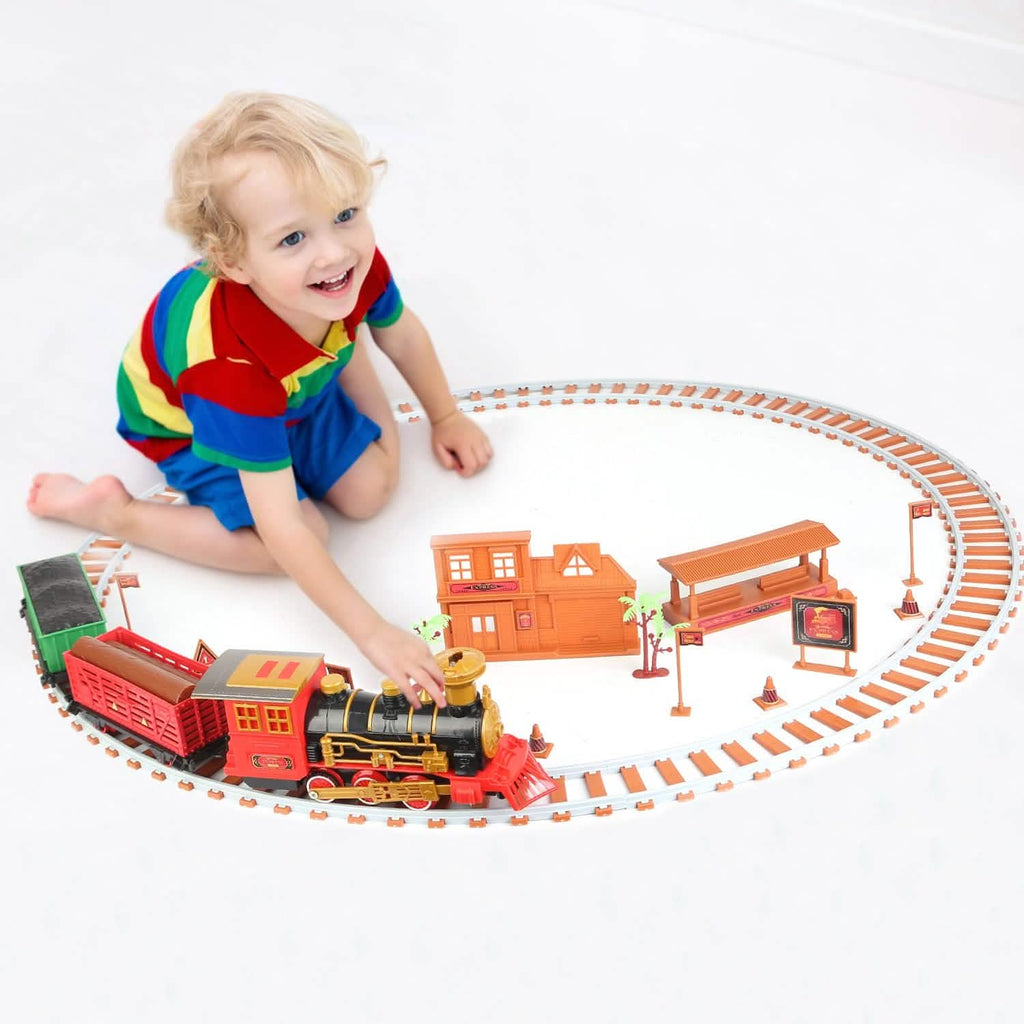 193-Piece: Electric Train Set Steam Locomotive Passenger Coach Coal Car Christmas Train