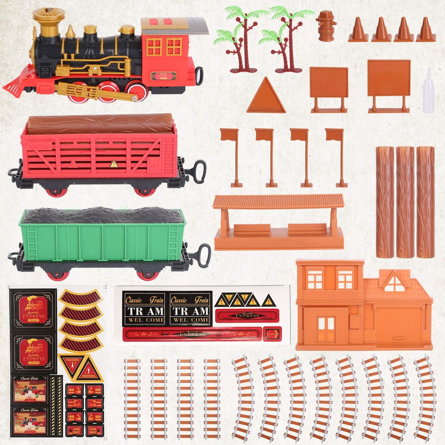 193-Piece: Electric Train Set Steam Locomotive Passenger Coach Coal Car Christmas Train