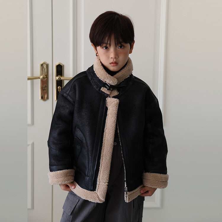 Boys Suede-lined Coat With Integrated Fur For Extra Warmth And Thickness