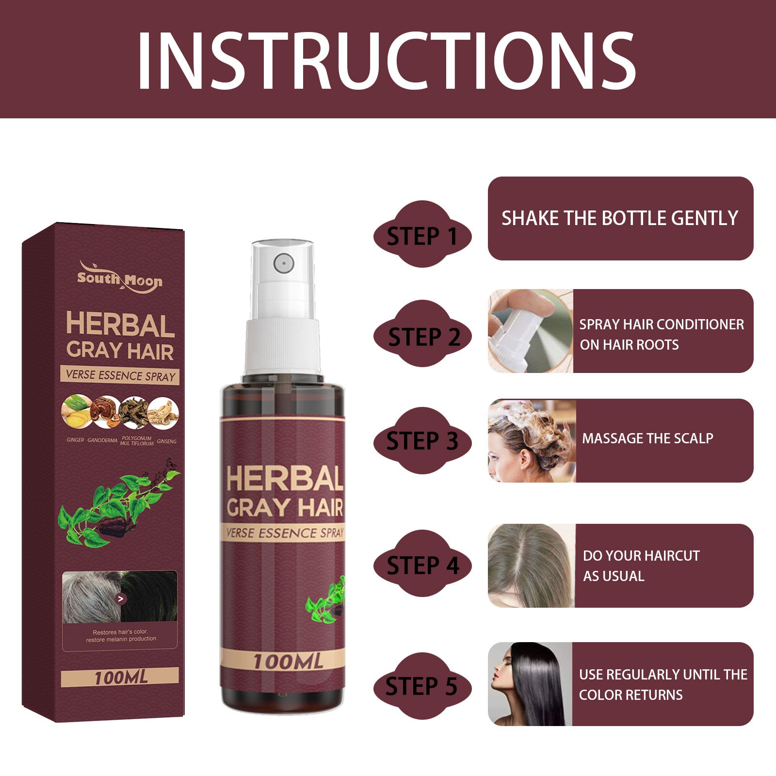 Herbal Black Hair Liquid Polygonum Multiflorum Herb Essence Moisturizing Black Hair Conditioner