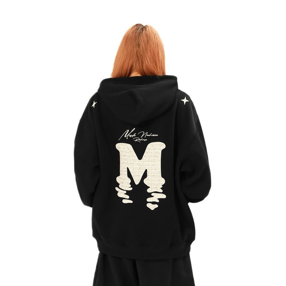 Alphabet patch embroidered hooded sweatshirt