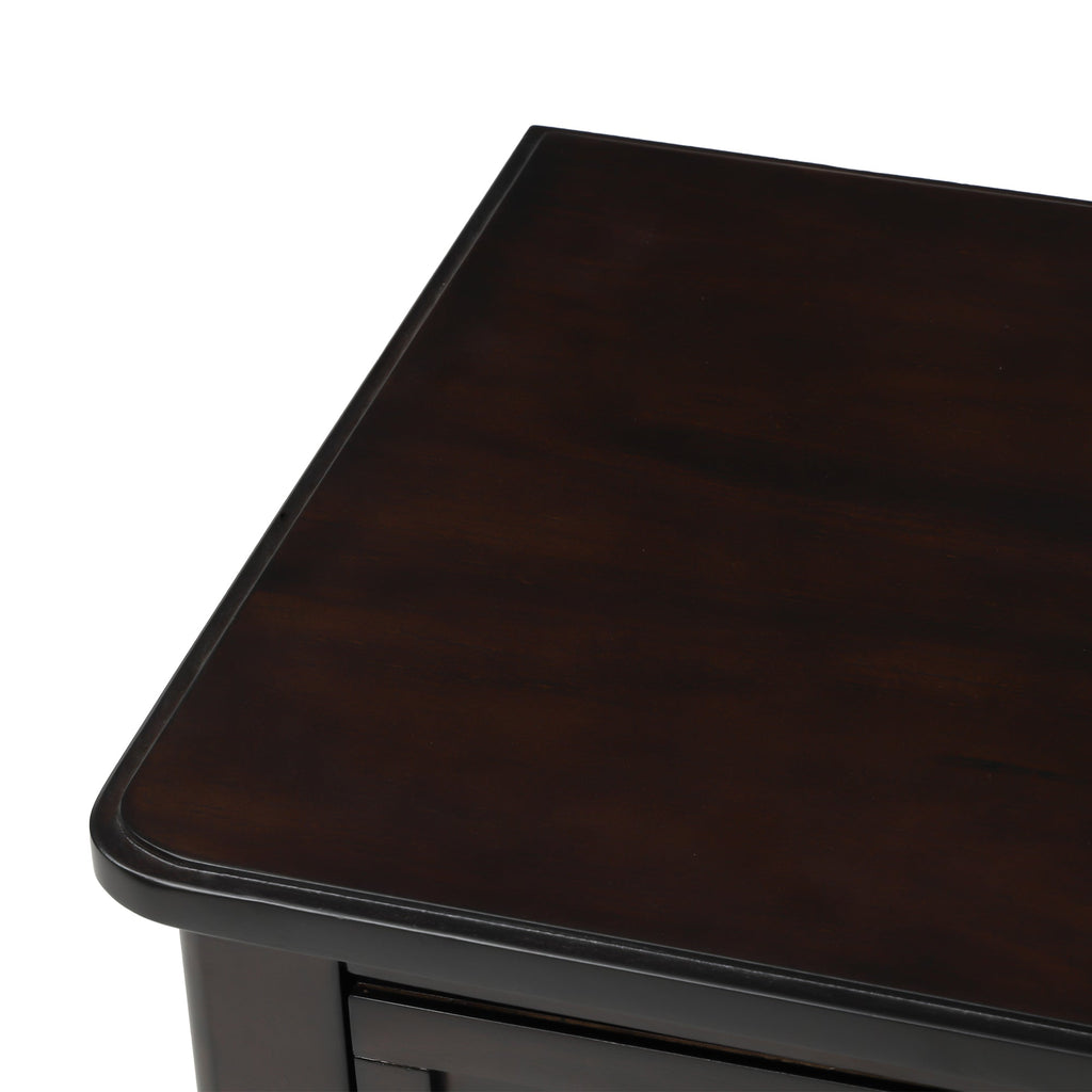 TREXM Narrow Console Desk, Ultra Thin Sofa Table with Three Storage Drawers and Living Room Bottom Shelves (Espresso)