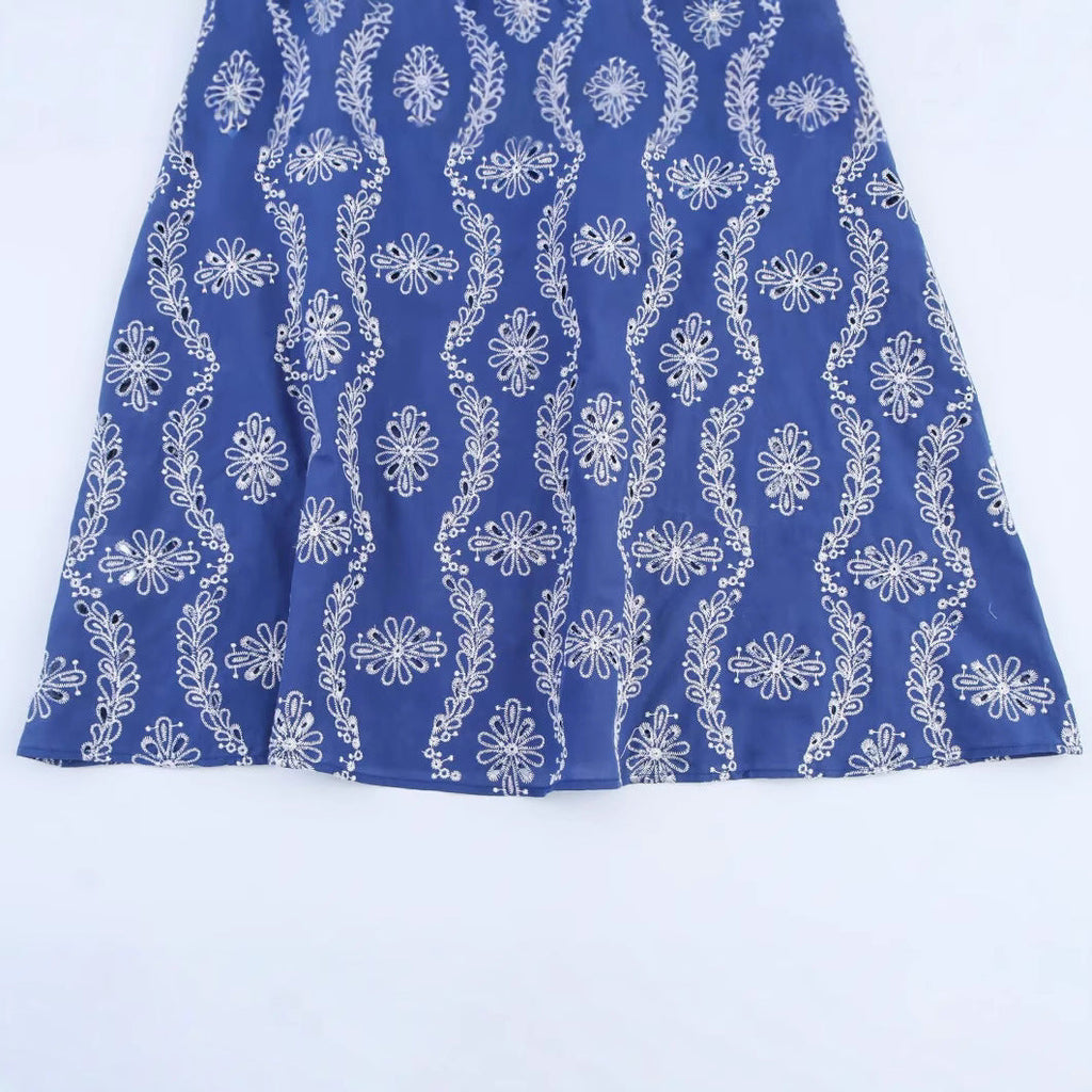 Hollow lace embroidery suspender dress for women