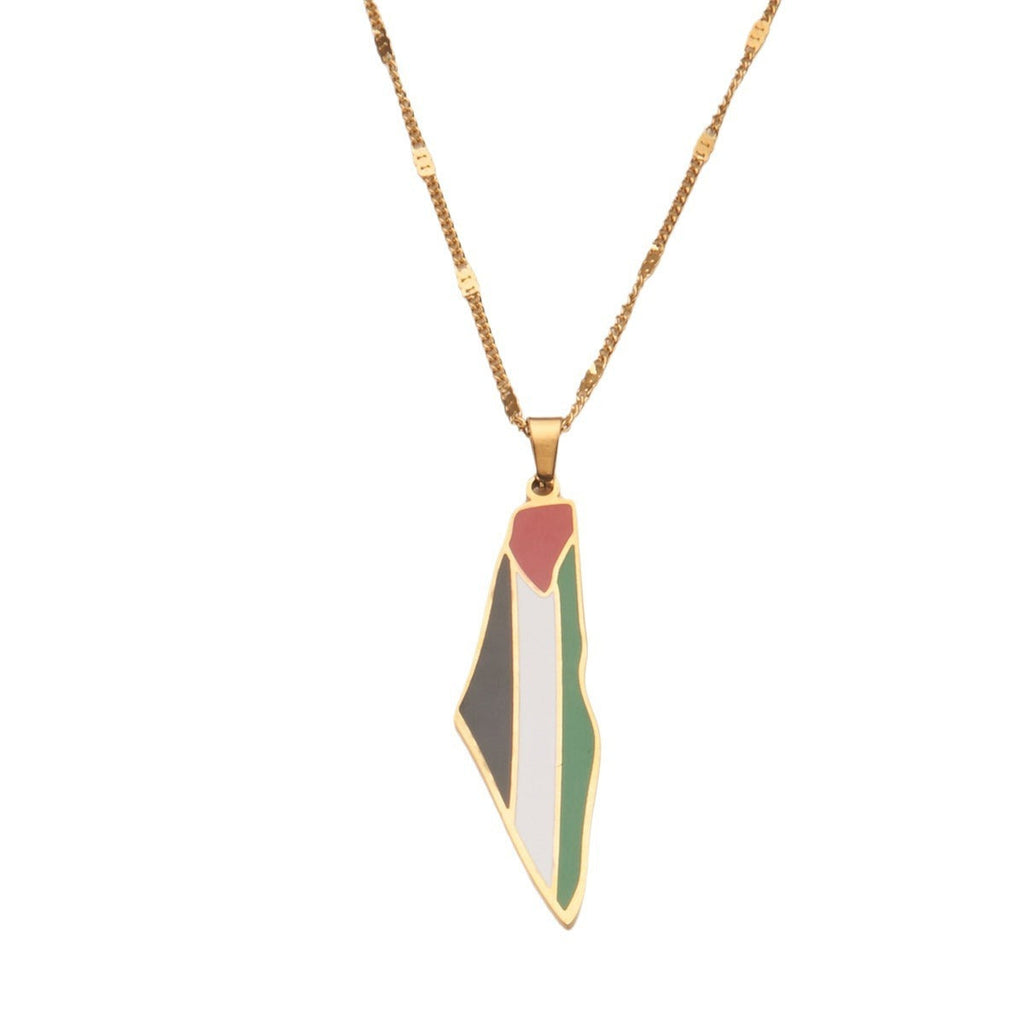 Titanium steel stainless steel drip glue Middle East Palestine map pendant necklace