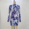 High Neck Long Sleeve Printed Dress