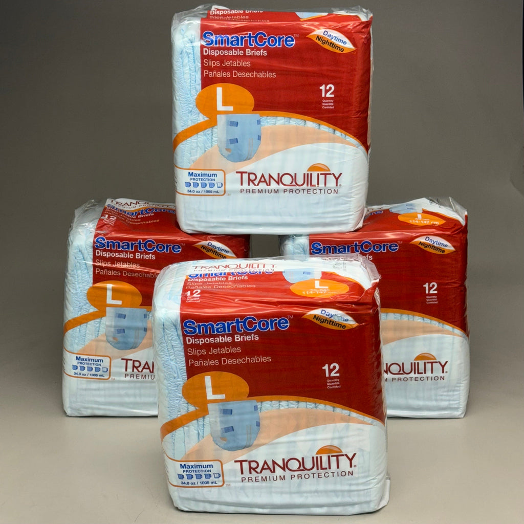 SMARTCORE (4 PK!) of 12 Tranquility Premium Protection Adult Diapers Latex Free Size L