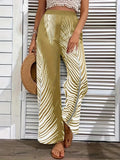 Fashionable and elegant striped leaf positioning printed wide leg pants for women
