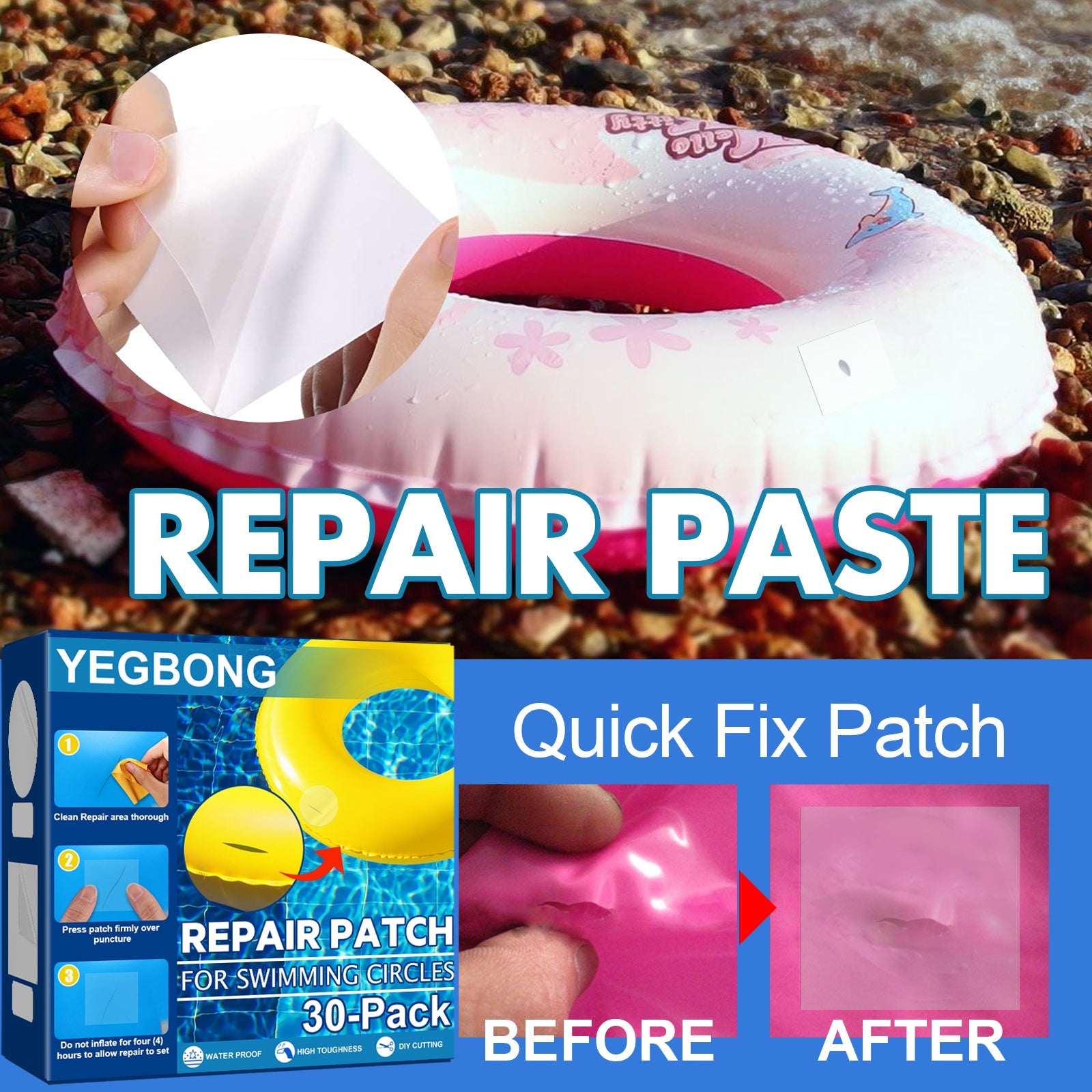 Swimming Ring Repair Repair Kit Self-Adhesive Lining Patch Swimming Ring Inflatable Pontoon Waterproof Seal