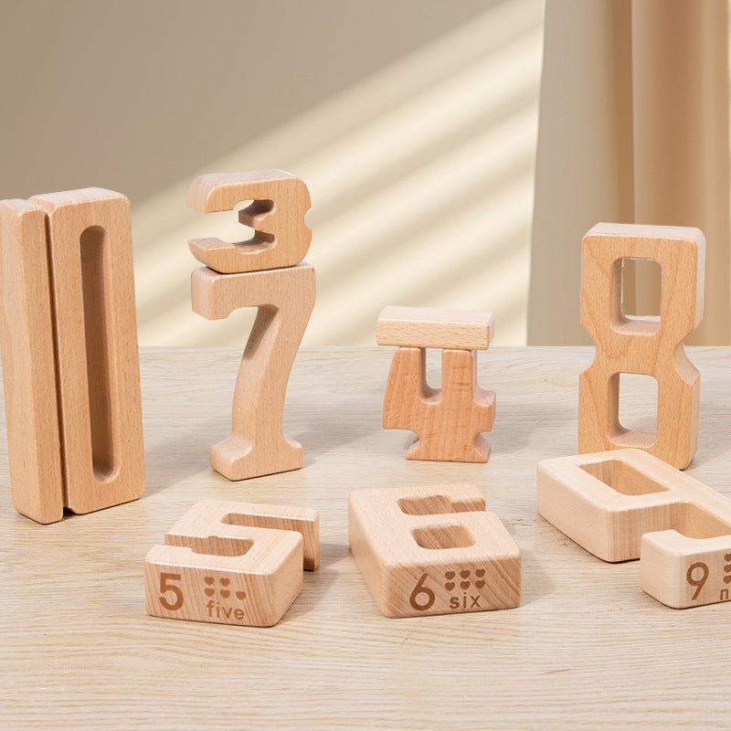 Children's Montessori early education teaching aids, large particle beech wood digital building blocks, kindergarten enlightenment assembly, stacking and height toys