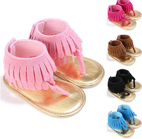 Baby Summer Newborn 0-18M Infant Baby Girls Children's Sandals Summer New Retro Tassel Flannel Baby  Shoes Solid Non-slip