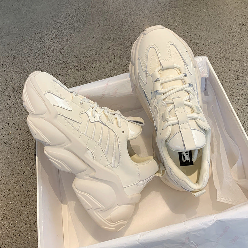 Elegant Women's Sneakers Lace Up Thick Platform Casual Shoes Leather Comfortable Walking Footwear Fashion New Lightweight Casual Everyday Walking Fashion Sneakers