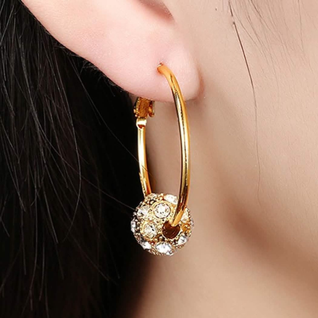 18K Gold Plated Pave Ball Hoop Earring Swarovski Crystals