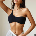Women Single Shoulder Knot Swimsuit Short Top Swimwear One Shoulder Bikini Stripe Tie Knot Summer Vintage Black Swimsuits Bathing Top Beachwear Separates One Piece Tops