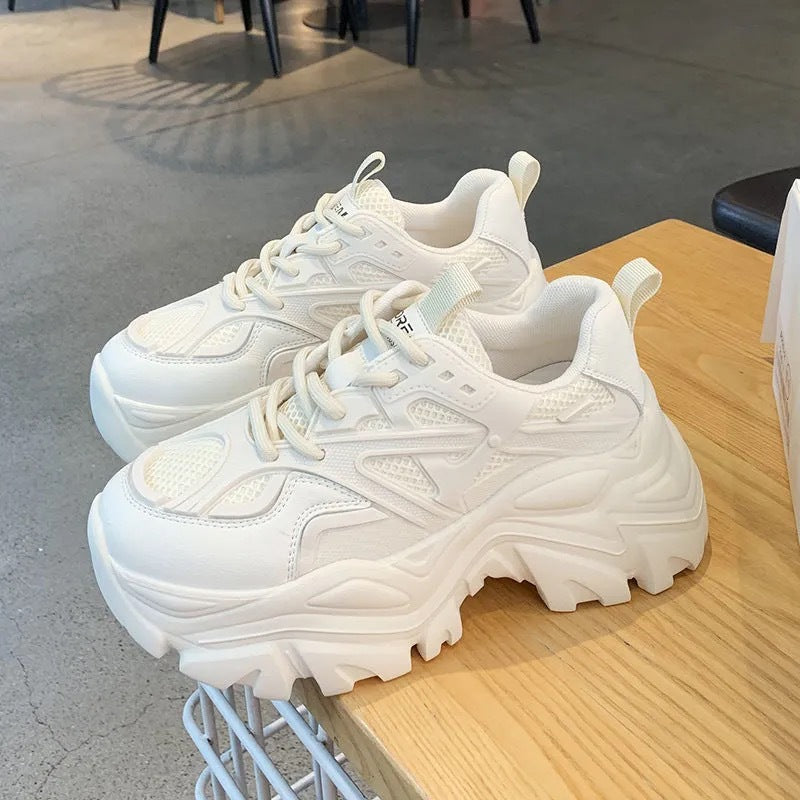 High Quality Chunky Sneakers Womens Platform Fashion Breathable Height Increased Thick Bottom Trainers High White Fashion Thick Soled Sports Walking Sneakers