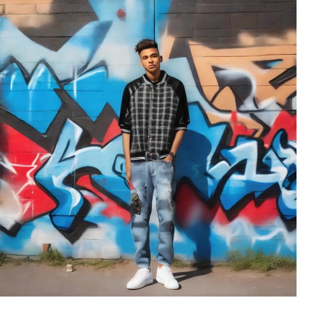 Trendy Urban streetwear Embroidered Frayed Men's Blue Jeans