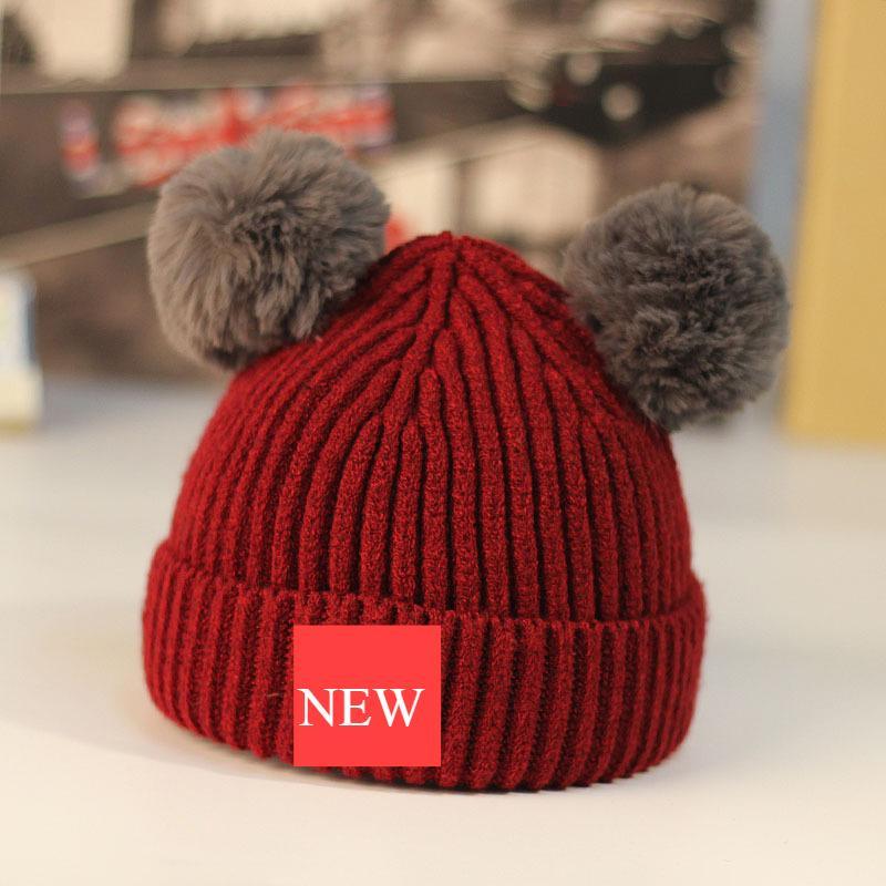 Modern Trend New Baby Beanies Hats Children Knitted Pompom Winter Autumn Cute Cap  Warm Girl Hat With Two Balls