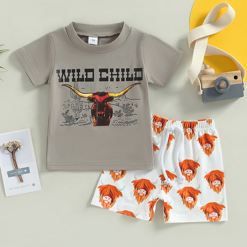 Boy's Short-sleeved T-shirt Bell-bottom Pants Suit