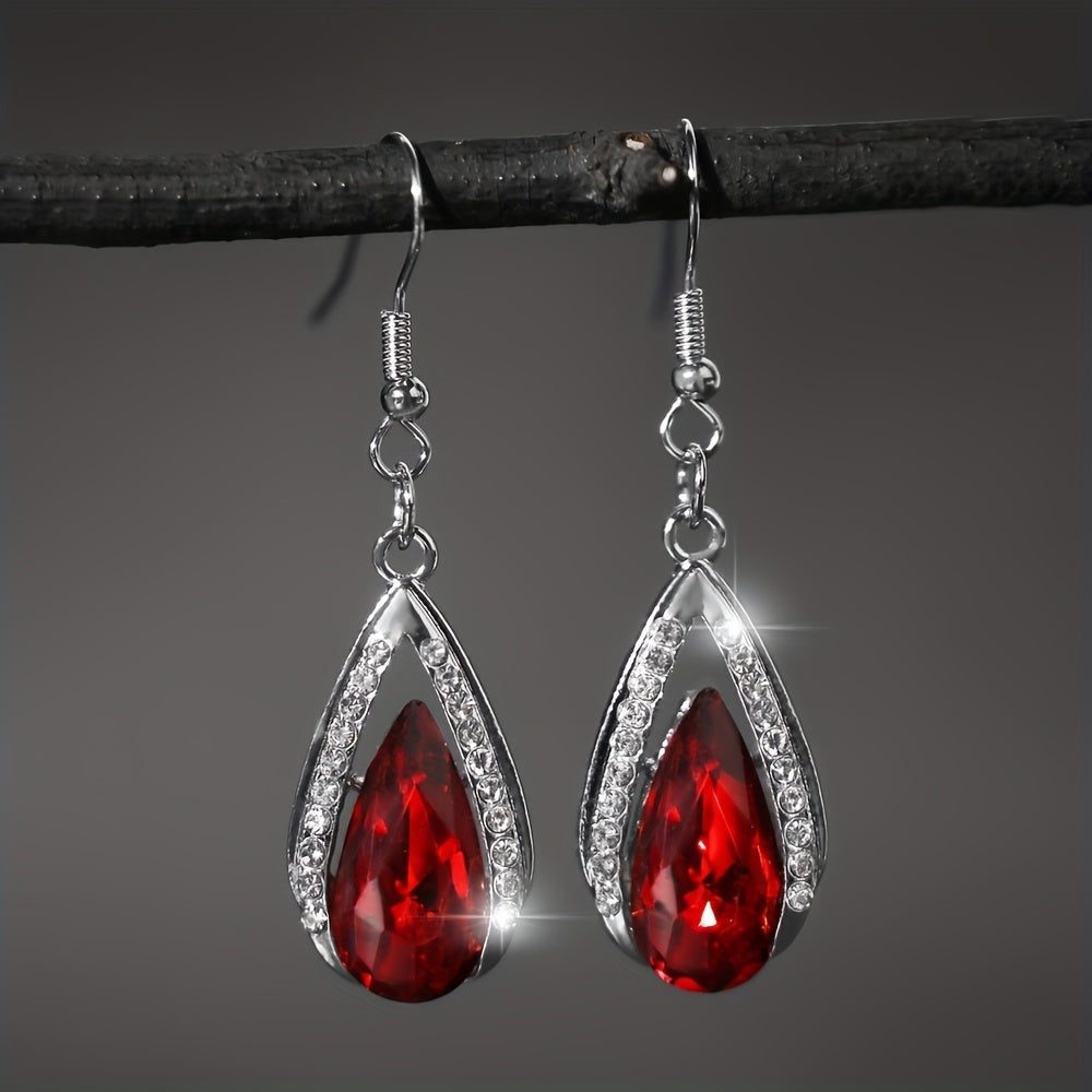 A Stylish And Exquisite Set of Black And Red Teardrop Glass Pendant Earrings And Necklace, Perfect for Valentine'S Day, Anniversaries, Birthdays, Parties, Weddings, And As Jewelry Gifts.